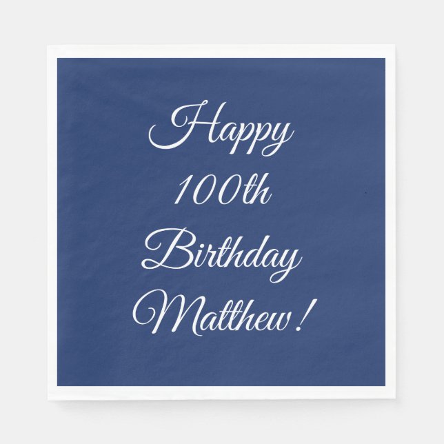 100th Birthday Party Celebration Blue Napkin (Front)