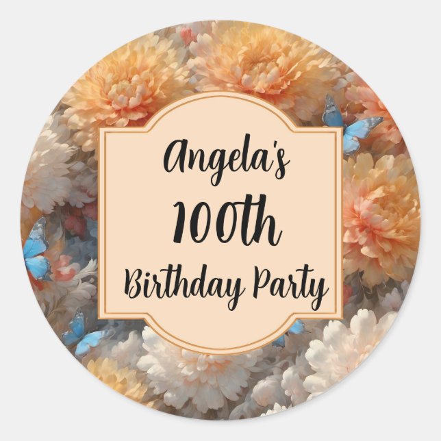 100th Birthday Party Classic Round Sticker (Front)
