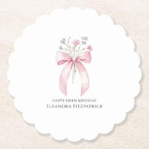 100th Birthday Party Custom Coaster Bow Wildflower