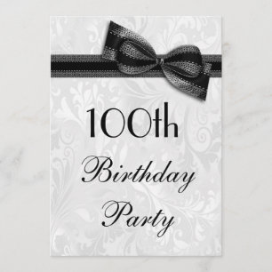 100th Birthday Party Damask and Faux Bow Invitation