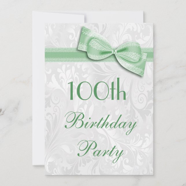 100th Birthday Party Damask and Faux Bow Invitation (Front)