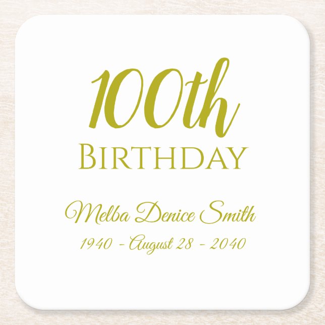 100th Birthday Party Drink Coasters Personalised (Front)