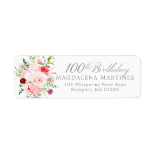 100th Birthday Party Floral Return Address Label
