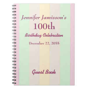100th Birthday Party Guest Book Pastel Stripe
