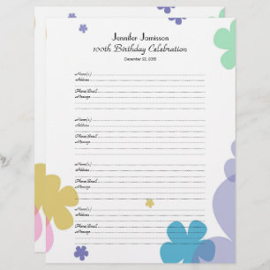 100th Birthday Party Guest Book Sign-In Page