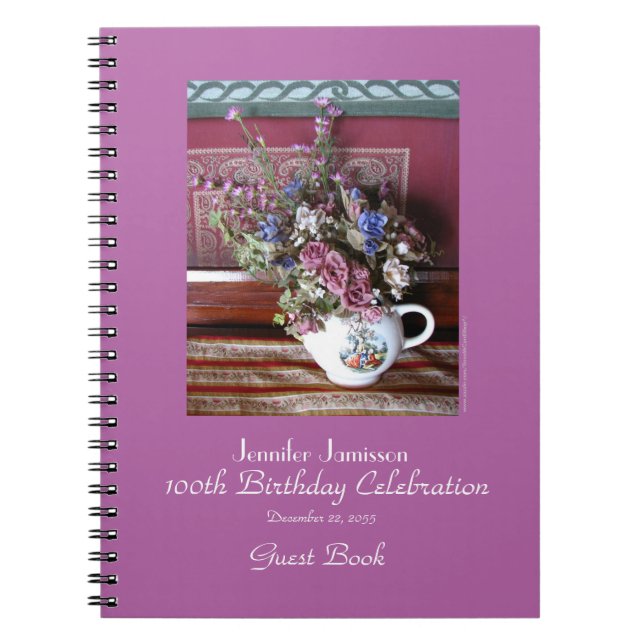 100th Birthday Party Guest Book, Vintage Teapot Spiral Notebook (Front)