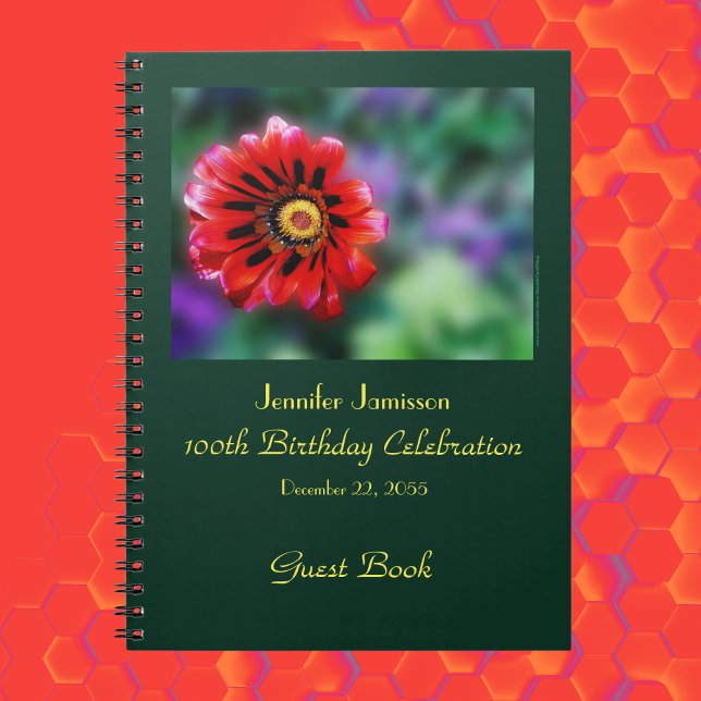 100th Birthday Party Guest Book, Vivid Red Flower Notebook (Creator Uploaded)