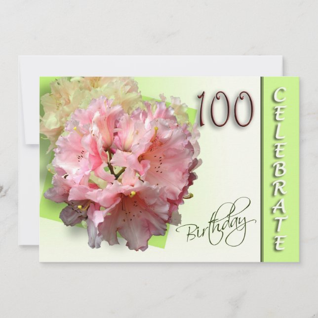 100th Birthday Party Invitation - Rhododendron (Front)