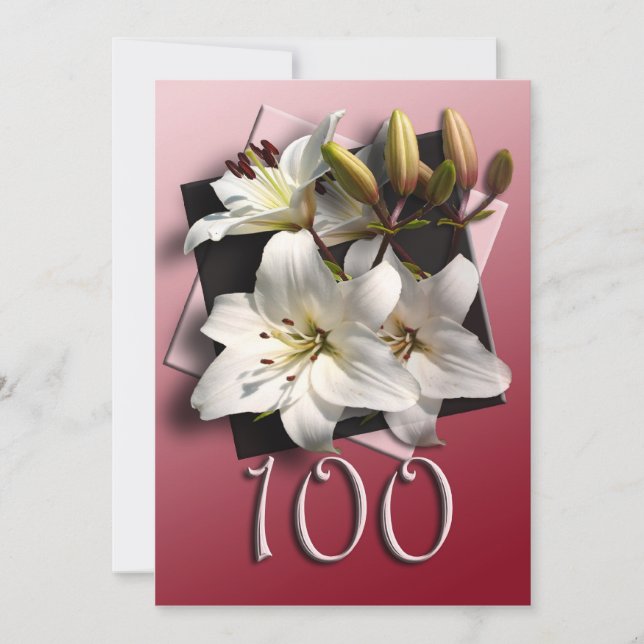 100th Birthday Party Invitation - white lilies (Front)
