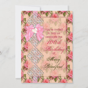 100th Birthday Party Invitations (Female) Vintage