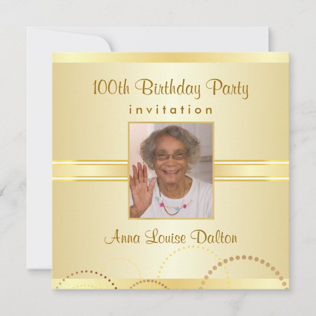 100th Birthday Party Invitations - Photo Optional (Front)