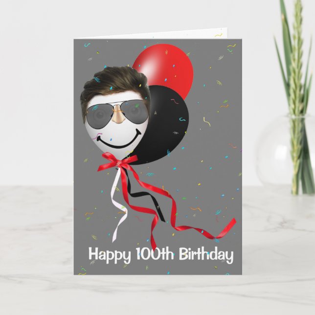 100th Birthday Party Man on Balloon  Card (Front)