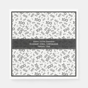 100th Birthday Party Number Pattern Black/White Napkin