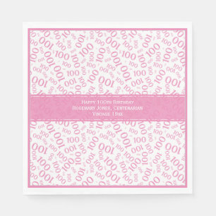 100th Birthday Party Number Pattern Pink/White Napkin