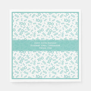 100th Birthday Party Number Pattern Teal/White Napkin