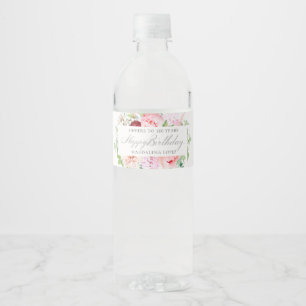 100th Birthday Party Pink Floral Water Bottle Label