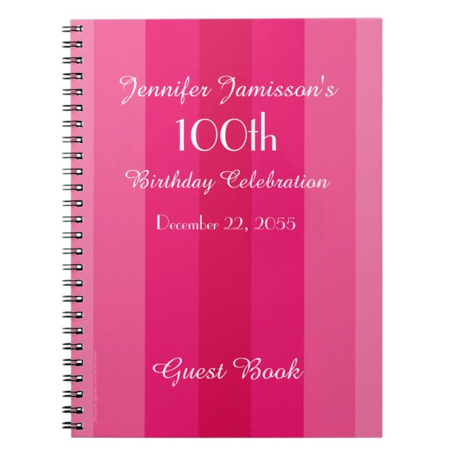 100th Birthday Party Pink Guest Book Notebook (Front)