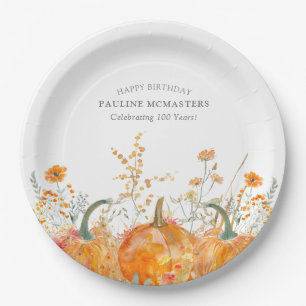 100th Birthday Party Pumpkin Wildflower Custom Paper Plate