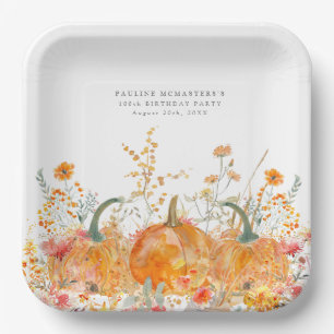 100th Birthday Party Pumpkin Wildflower Custom Paper Plate