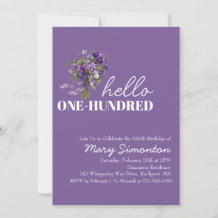 100th Birthday Party Purple Floral Bouquet Invitation