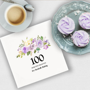 100th Birthday Party Purple Rose Floral Napkin
