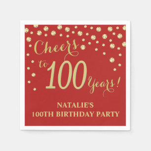 100th Birthday Party Red and Gold Diamond Napkins