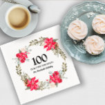 100th Birthday Party Red Floral Poinsettia Wreath Napkin<br><div class="desc">Elegant and pretty red floral poinsettia wreath.</div>