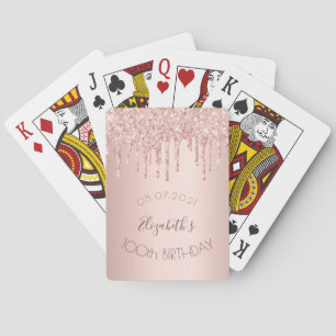 100th birthday party rose gold drips playing cards