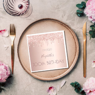 100th birthday party rose gold glitter 100 years napkin