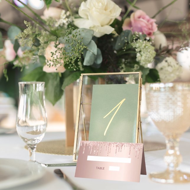 100th birthday party rose gold glitter pink glam place card (Creator Uploaded)