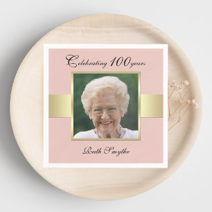 100th Birthday Party Rose Gold Photo Napkins