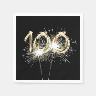 100th Birthday Party Sparklers on Black   Napkin