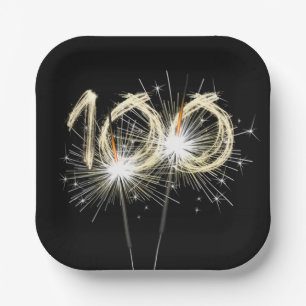 100th Birthday Party Sparklers on Black  Paper Plate