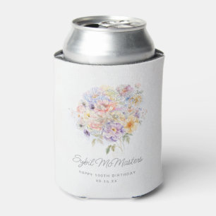100th Birthday Party Watercolor Floral Custom Can Cooler