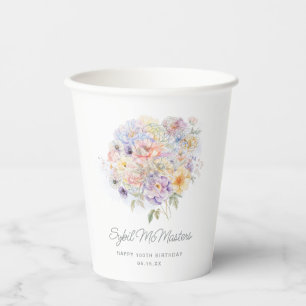 100th Birthday Party Watercolor Floral Custom Paper Cups