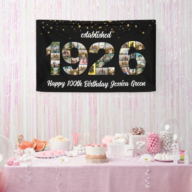 100th Birthday Photo Collage Established 1926 Banner (Party)