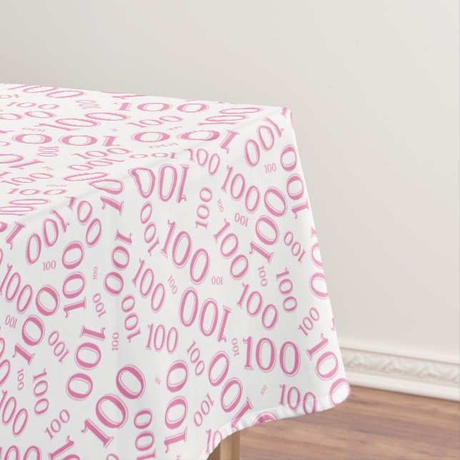 100th Birthday Pink and White Number Pattern Tablecloth (In Situ)
