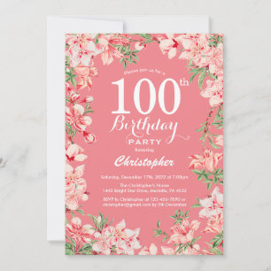 100th Birthday Pink Boho Botanical Floral Flowers Invitation