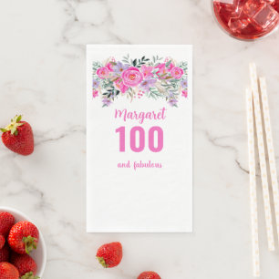 100th birthday pink floral party  napkin