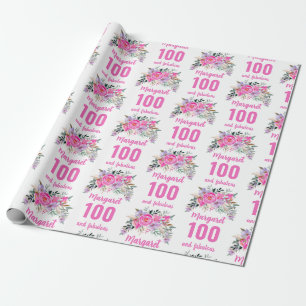 100th birthday pink floral wrapping paper