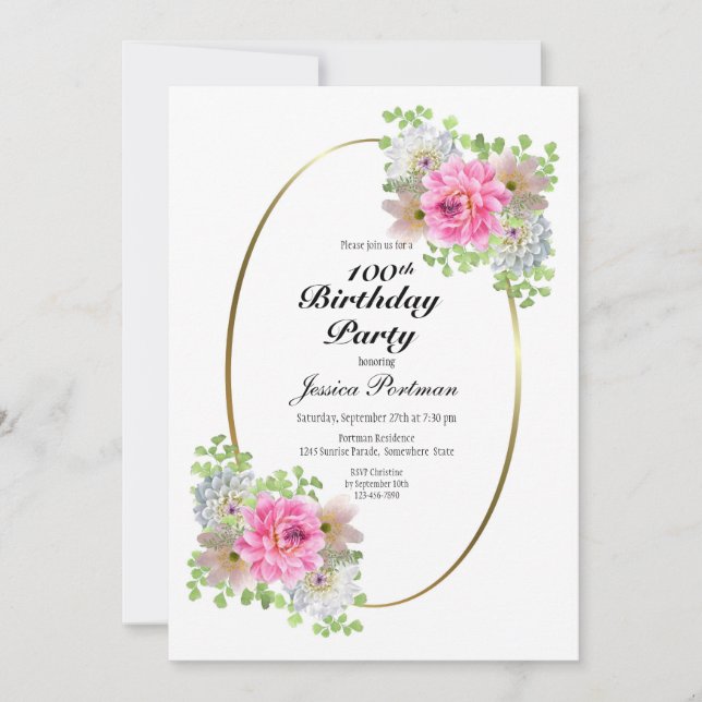 100th Birthday Pink Gold Party Invitation (Front)