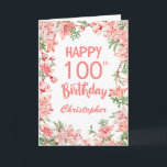 100th Birthday Pink Peach Peonies Floral Card<br><div class="desc">100th Birthday Pink Peach Peonies Watercolor Floral Birthday Card. For further customisation,  please click the "Customise it" button and use our design tool to modify this template.</div>