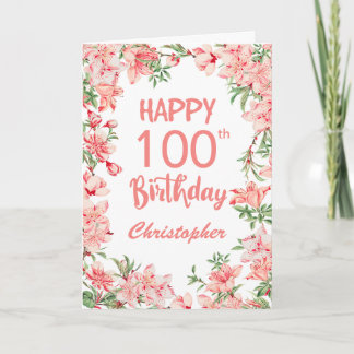 100th Birthday Pink Peach Peonies Floral Card