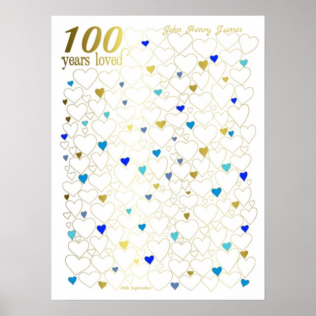 100th Birthday Poster - 100 Years Loved (Front)