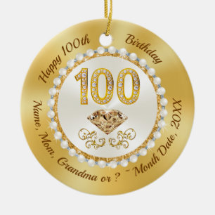 100th Birthday Presents for Her, 100th Birthday Ceramic Tree Decoration