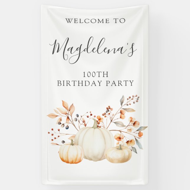 100th Birthday Pumpkin Fall Leaves Vertical Banner (Vertical)