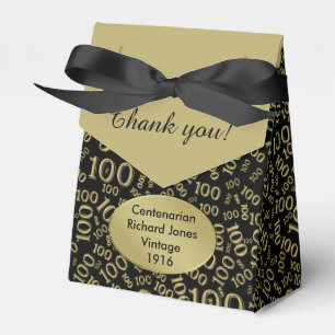 100th Birthday Random Number Pattern Black/Gold Favour Box
