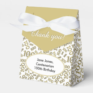 100th Birthday Random Number Pattern Gold/White Favour Box