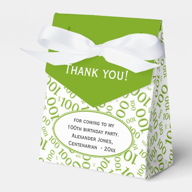 100th Birthday Random Number Pattern Green/White Favour Box (Front Side)