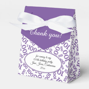 100th Birthday Random Number Pattern Purple/White Favour Box